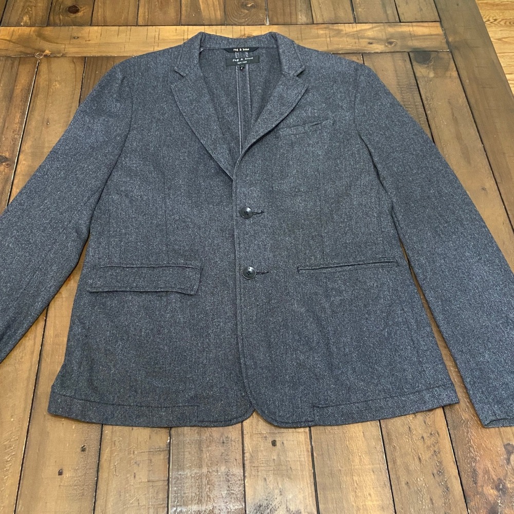 Rag & Bone Mens Herringbone Wool Blazer Grey 42 Two Button Sport Coat
